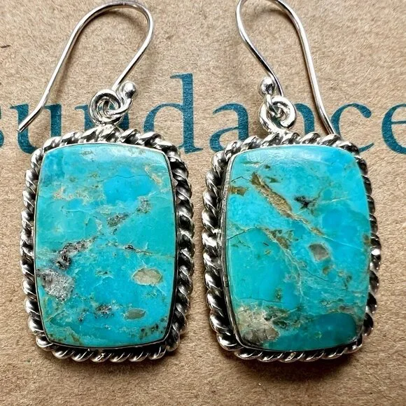 Sundance $228 NEW Kingman Turquoise Sterling Silver Handmade Rectangle Earrings - Picture 3 of 8